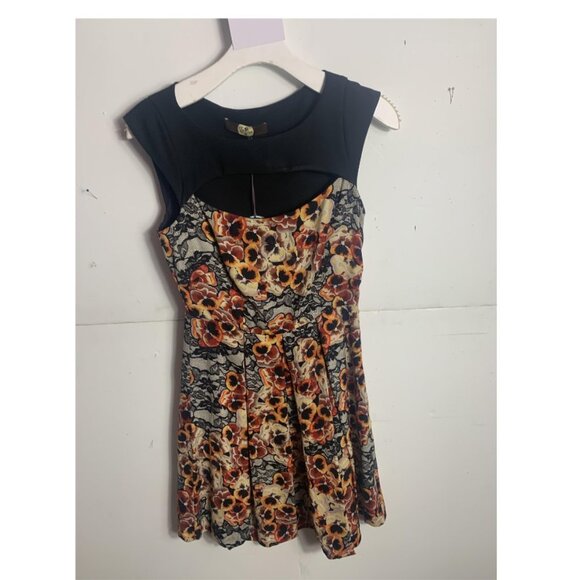 Anthropologie Eva Franco Mini Black and Orange Printed Sleeveless Dress - Picture 1 of 3